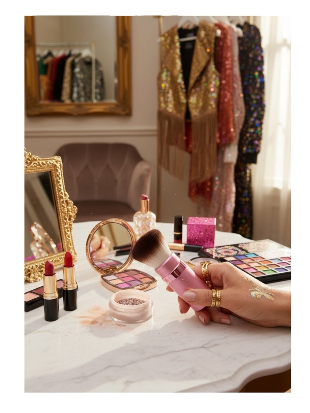 Deadstock: new Too Faced ㋛ Retractable Teddy Bear Hair Kabuki Brush ㋛ Metal Pink